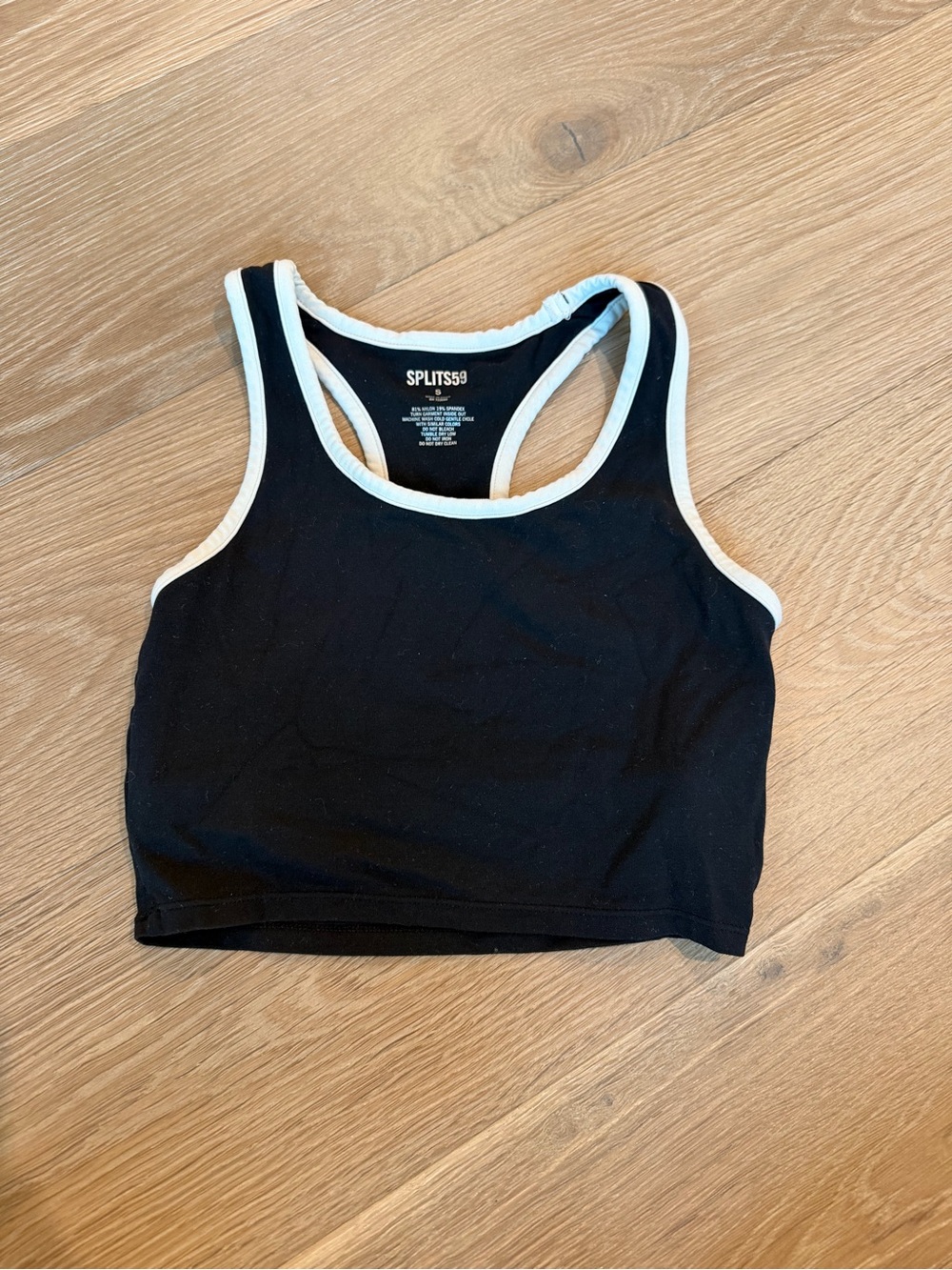 SPLITS59 Black Racerback Crop Tank with White Trim